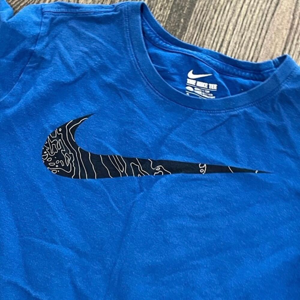 Nike Womens T-Shirt Athletic Cut Short Sleeve Swoosh Logo Print Blue Size XL - Picture 2 of 4